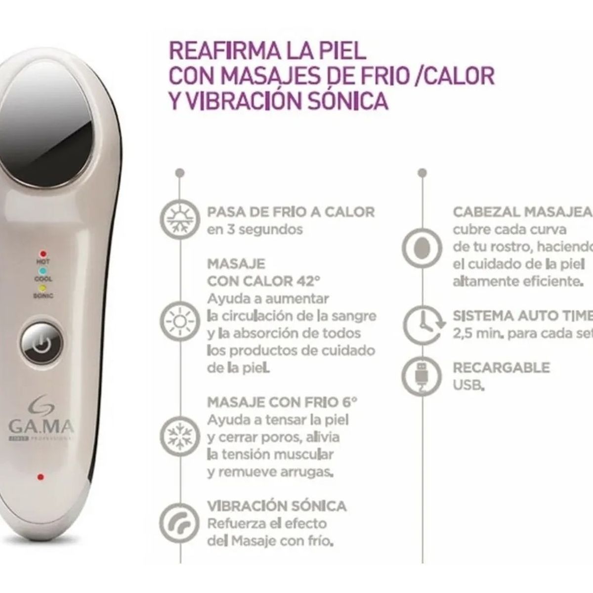 GAMA - Masajeador Facial Ultrasónico Rejuvenecedor Usb