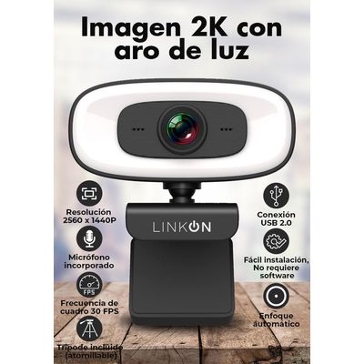 Imagen 2 del producto Webcam Camara Web 2k Aro De Luz Microfono Tripode Cubrelente