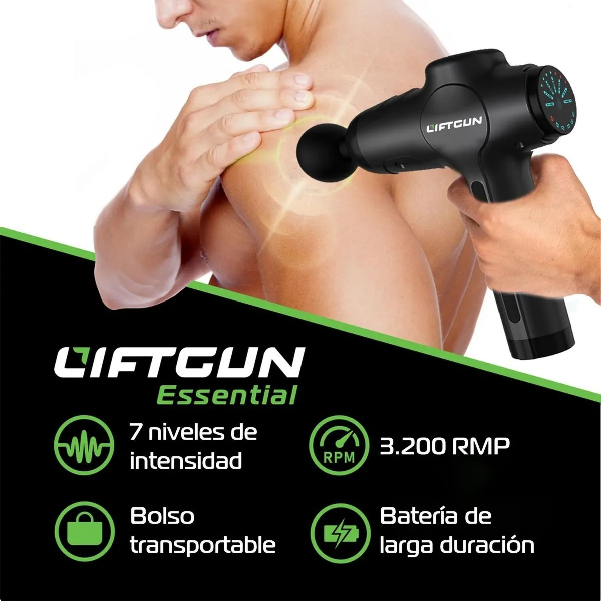 LIFTGUN - Masajeador Pistola De Masaje Liftgun Lcd + Bolso + Cabezales