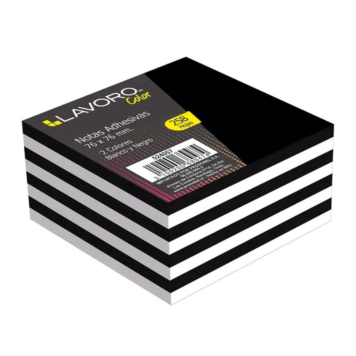 LAVORO - Taco Notas adhesivas 7,6x7,6cm 258 hojas blancas y negras