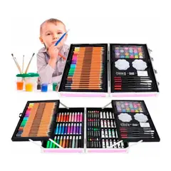 DETODOYMAS - Kit Dibujo Nino 145pcs En Maleta Aluminio Dos Piso - Celeste