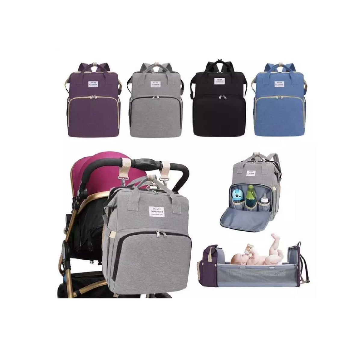 GENERICO - Mochila 3 En 1 Pañalera Cuna Y Mudador Portátil Para Bebés