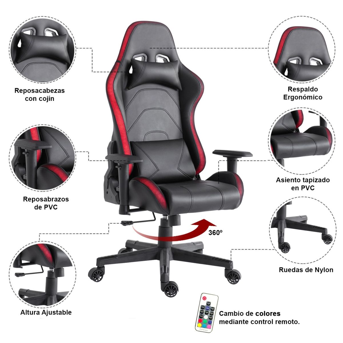 NOVAHUS - SILLA GAMER LIGHTS GAME PVC BASE NYLON