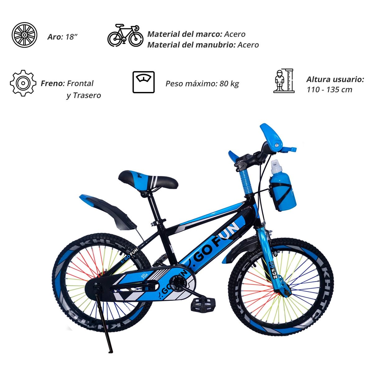GO FUN - Bicicleta infantil aro 18 azul
