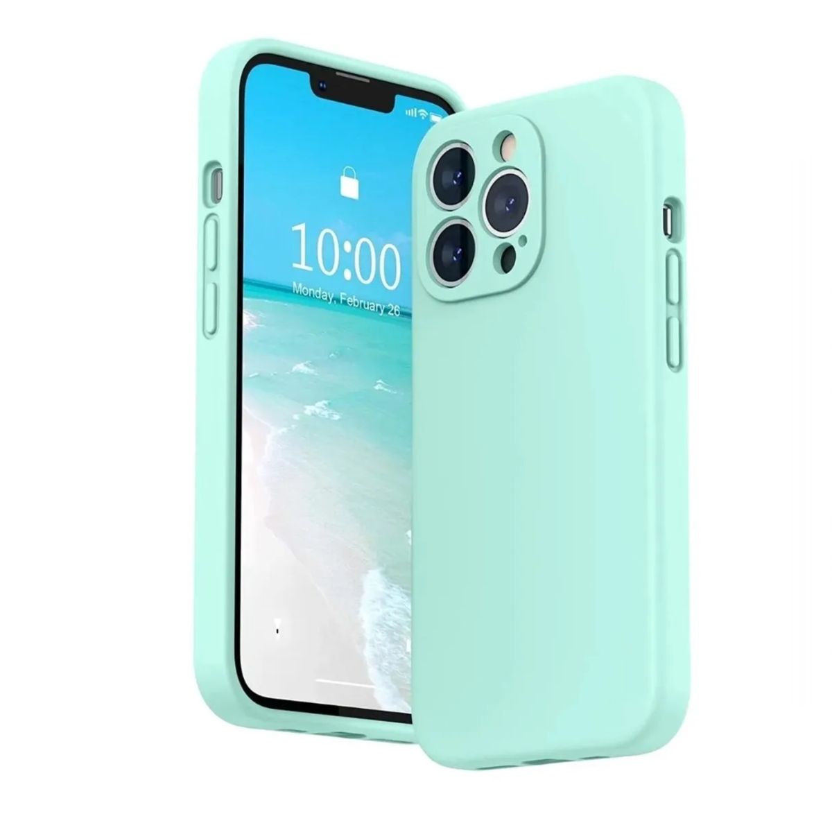 OEM - iPhone 14 Pro menta Carcasa Silicona Antihuellas y Vidrio Completo