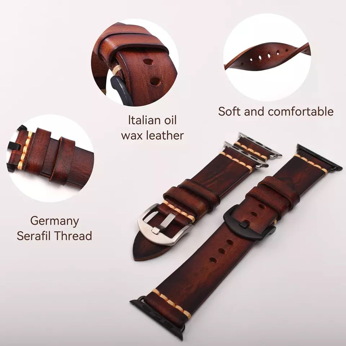 GENERICO - Correa Elegante de Cuero para Apple Watch Todas las Series