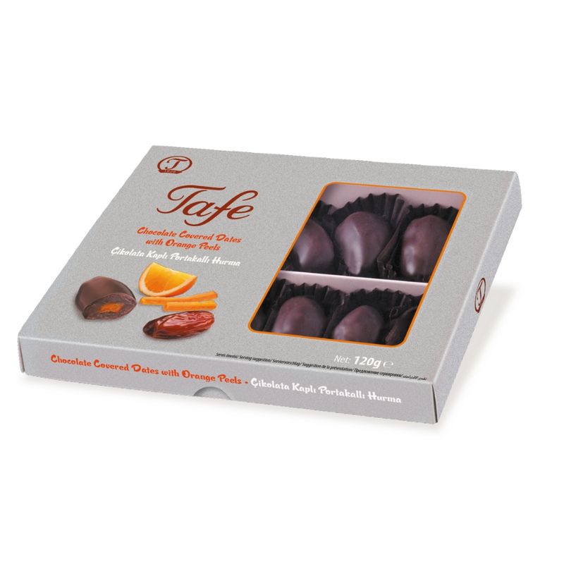TAFE - Dátiles rellenos de Naranja cubiertos Chocolate belga 120 g