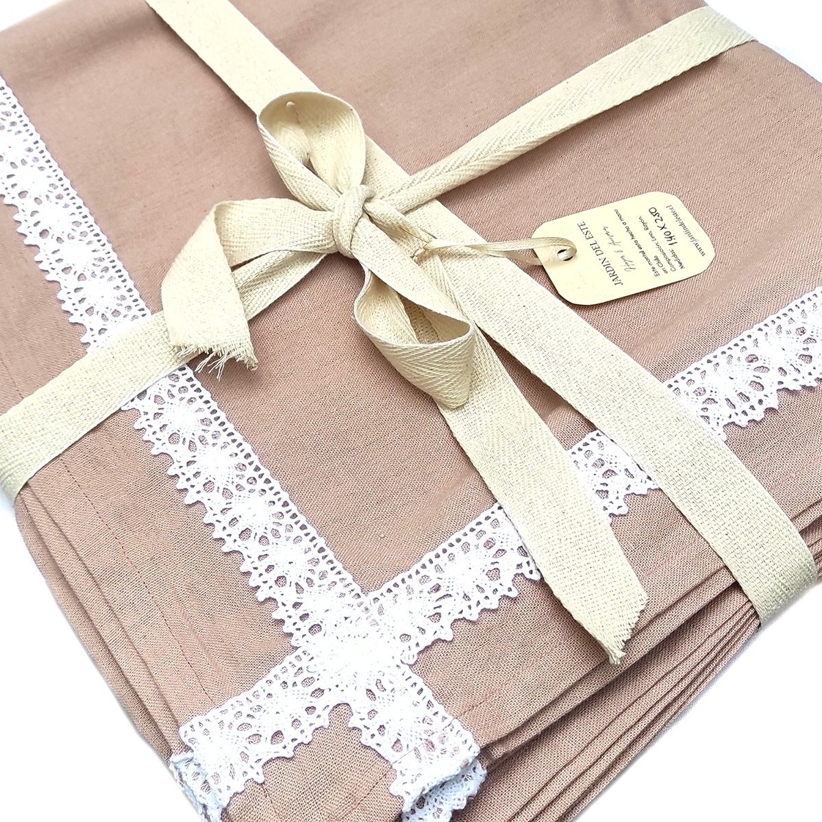 JARDIN DEL ESTE - Mantel lino rosa viejo detalles algodon blanco