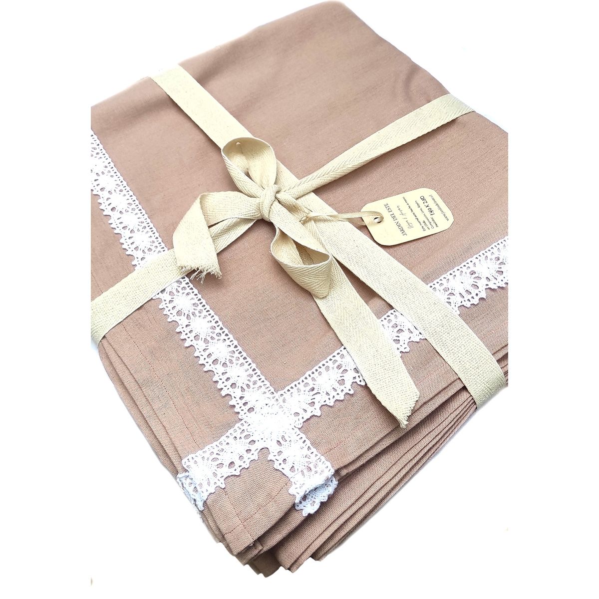 JARDIN DEL ESTE - Mantel lino rosa viejo detalles algodon blanco