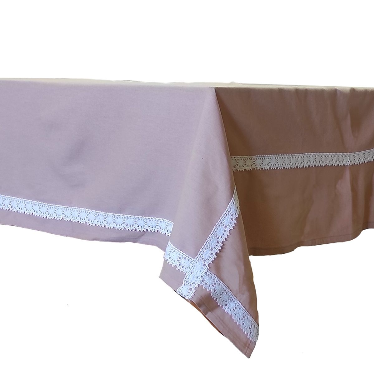 JARDIN DEL ESTE - Mantel lino rosa viejo detalles algodon blanco