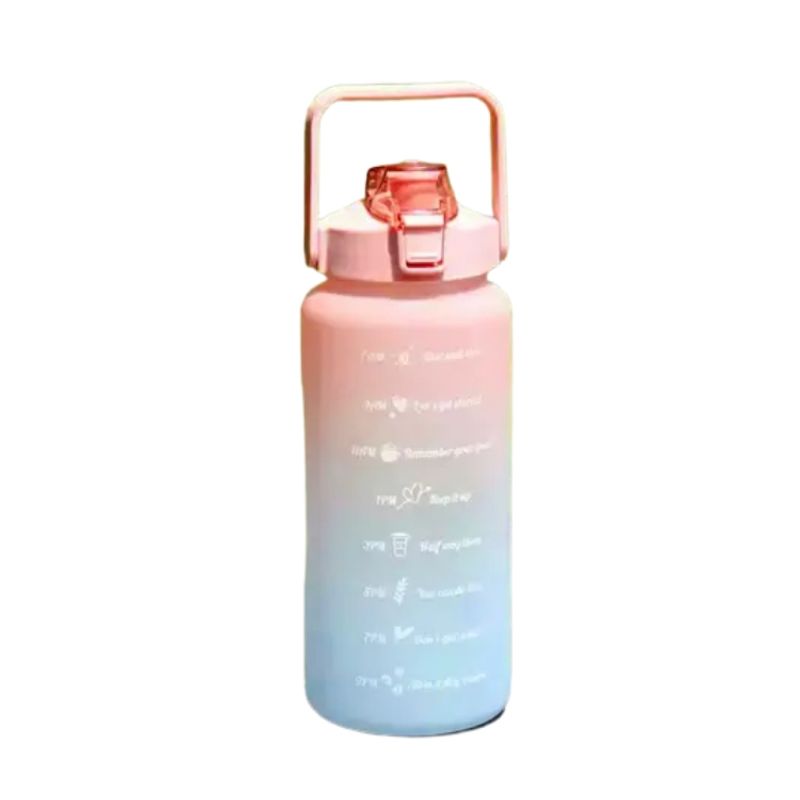 GENERICO - Botella De Agua Motivacional Botella 2 Litros + stickers Tapa Rosa