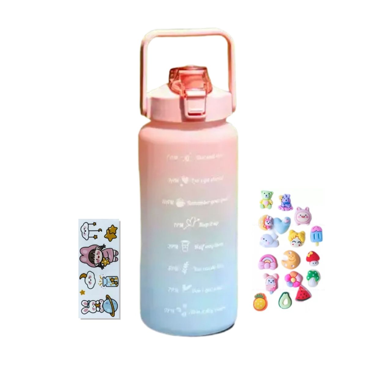 GENERICO - Botella De Agua Motivacional Botella 2 Litros + stickers Tapa Rosa