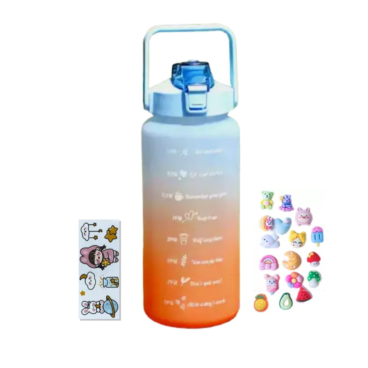 GENERICO - Botella De Agua Motivacional Botella 2 Litros + stickers Tapa Celeste