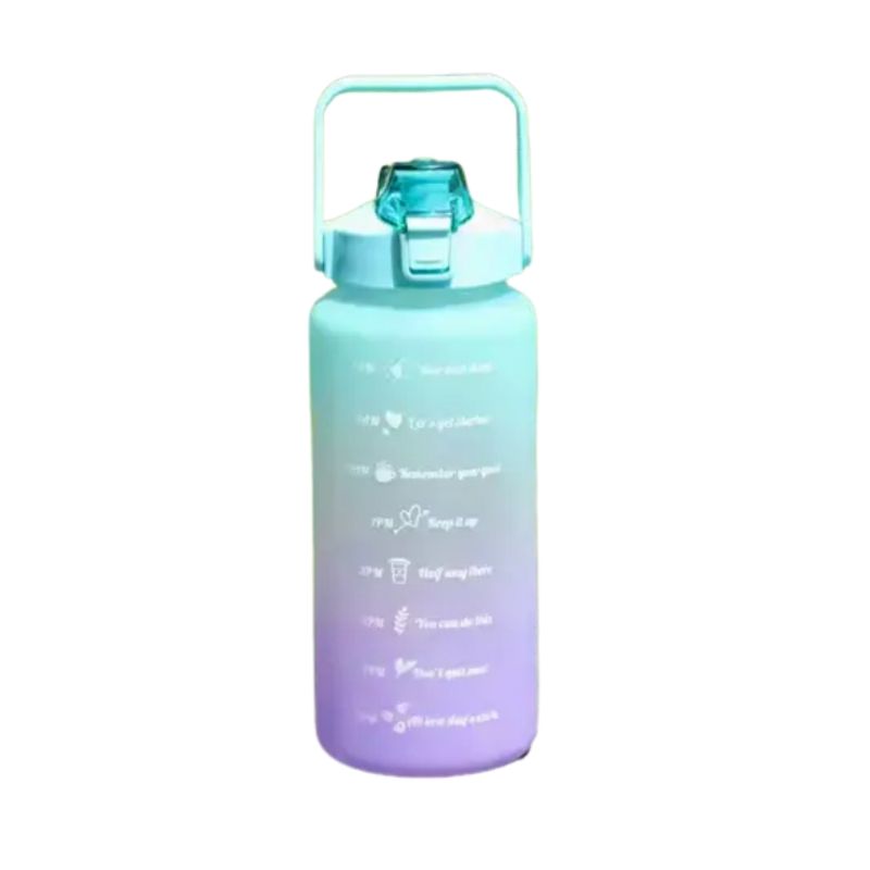 GENERICO - Botella De Agua Motivacional Botella 2 Litros + stickers Tapa Turquesa
