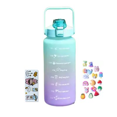 Imagen 2 del producto Botella De Agua Motivacional Botella 2 Litros + stickers Tapa Turquesa