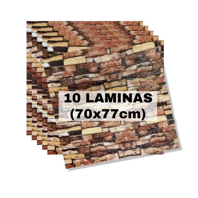GENERICO - Pack de 10 Laminas 3D Panel Autoadhesiva 70x77 Muralla Piedra Barniz.