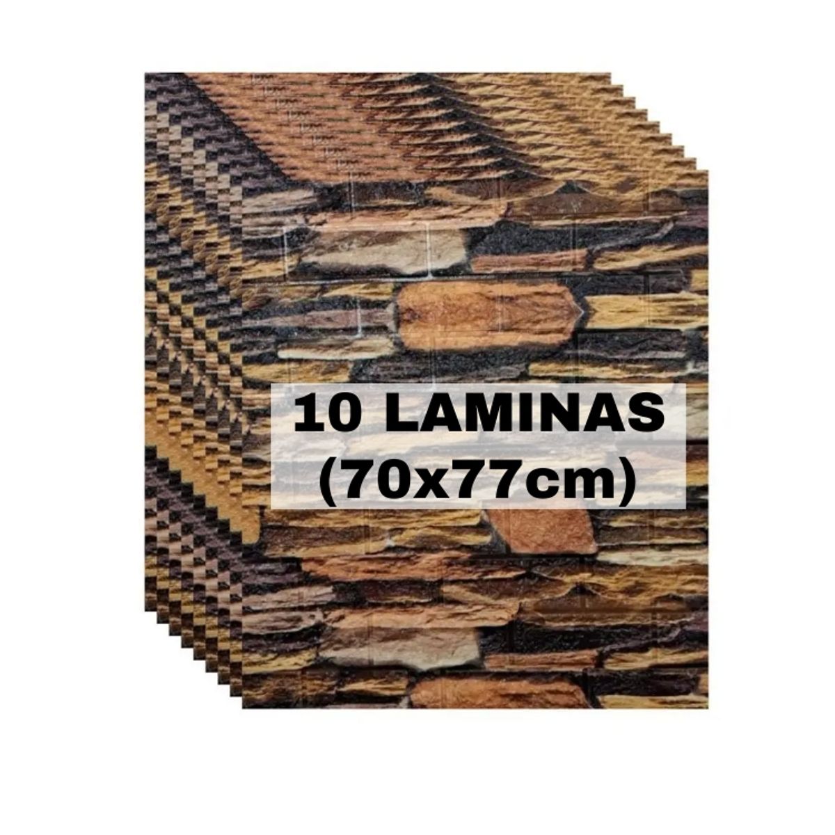 GENERICO - PACK DE 10 Laminas 3D Panel Autoadhesivas 70x77 Muralla Piedra Rustica