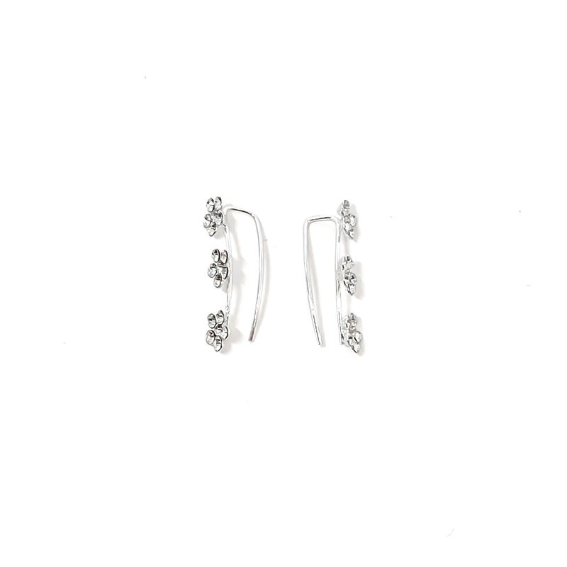 ANDREA COGGIOLA JOYAS - Aros Trepadores 3 Flores Cristal Plata Fina 925