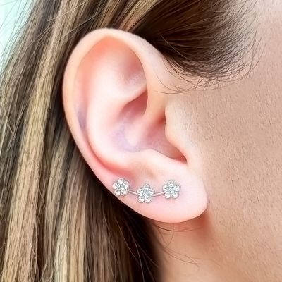 Imagen 2 del producto Aros Trepadores 3 Flores Cristal Plata Fina 925