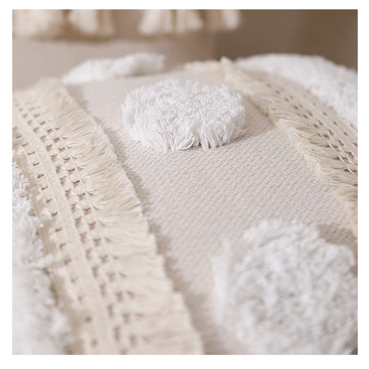 MONTREAL - Cojin Boho Decorativo Beige Cuadrado Incluye relleno.