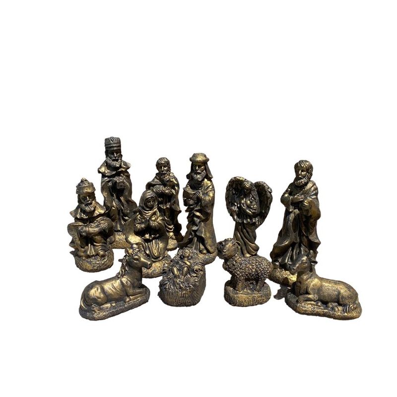 SAT NAM INSPIRES - Pesebre 11 Piezas  10 a 26 cm  la pieza mas alta  / Dorado