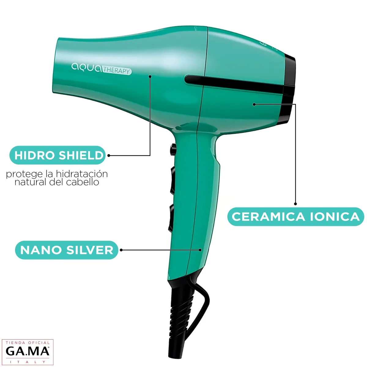 GAMA - Secador Gama Tempo Aqua Therapy Hydro Shield Motor Ac 2300w