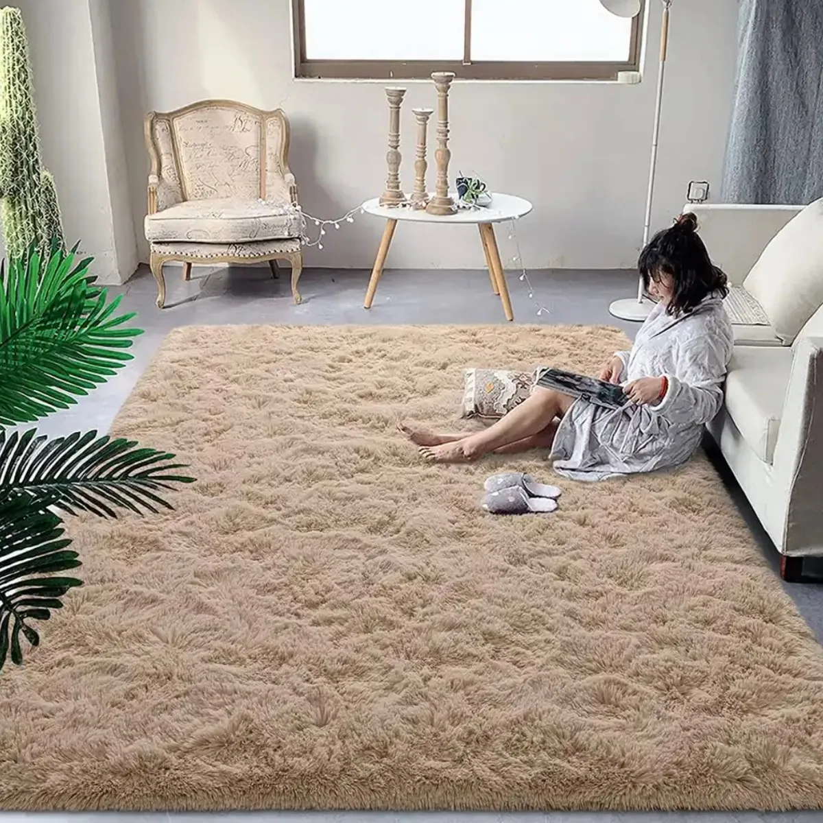 GENERICO - Alfombra Peludas Tipo Shaggy 180Cm X 200Cm Beige