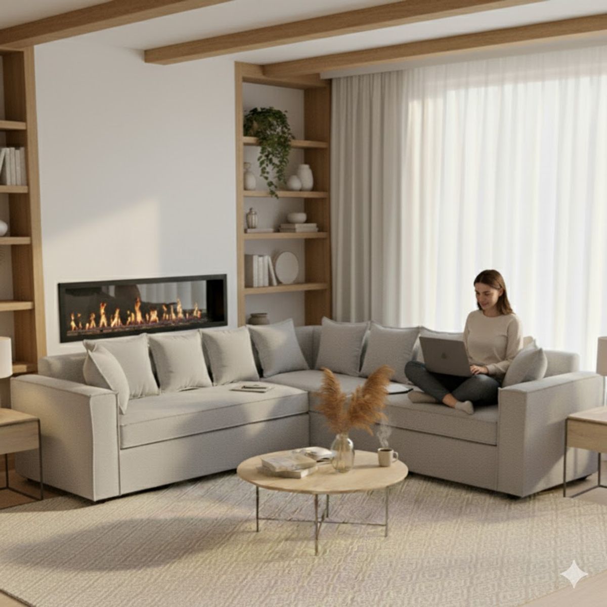 SITIAL HOME - Sofá Seccional 6 cuerpos Romeo para Living Gris Claro Resortes Pocket