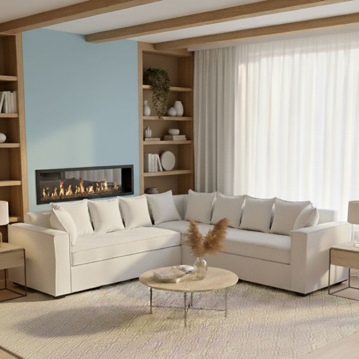 SITIAL HOME - Sofá Seccional Romeo para Living Blanco Hueso con resortes pocket