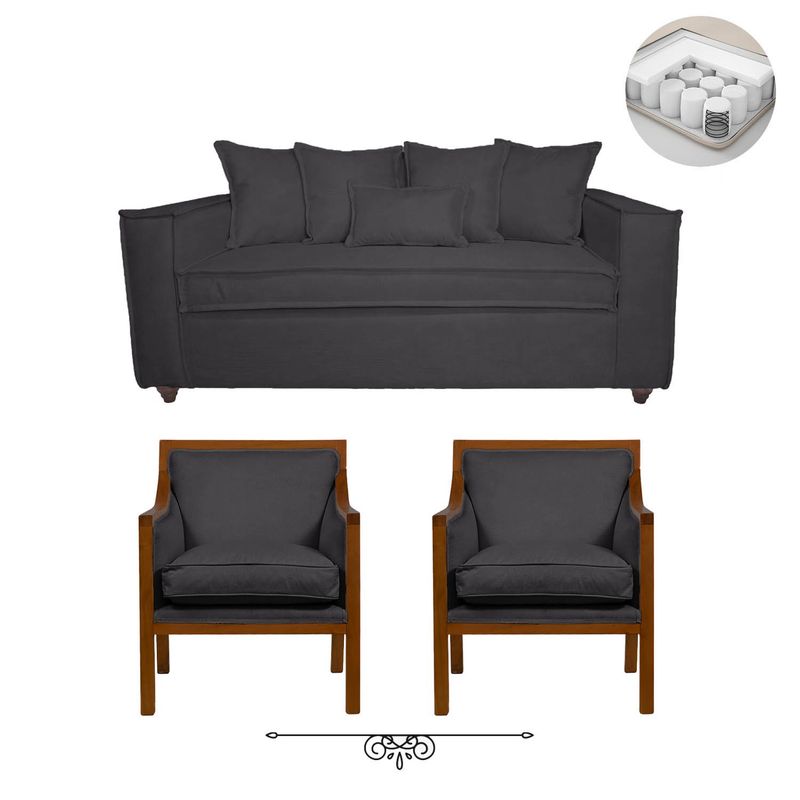 SITIAL HOME - Living 311, Romeo Marengo Sofá 3 cuerpos y Sillones tipo Sitial madera