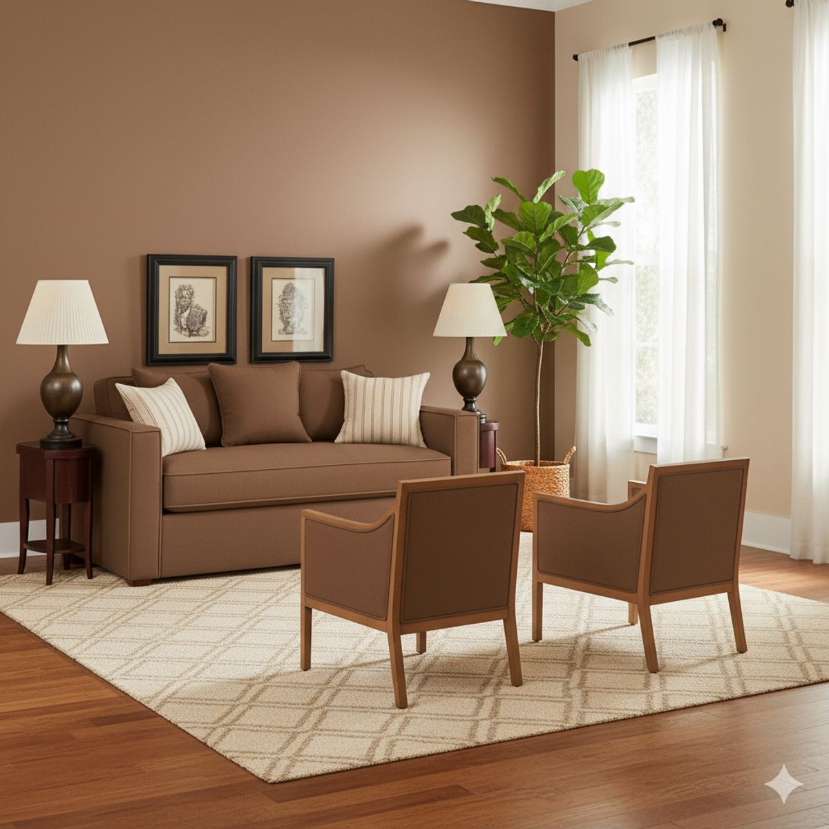 SITIAL HOME - Living 311 Romeo Cafe sofa 3 Cuerpos Resortes + 2 sitiales de madera