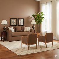 Living 311 Romeo Cafe sofa 3 Cuerpos Resortes + 2 sitiales de madera