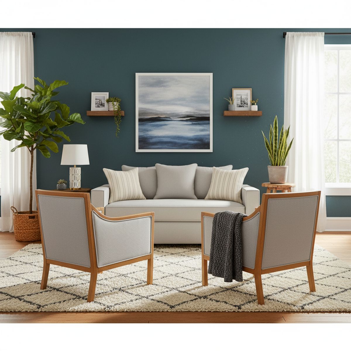 SITIAL HOME - Living 311 Romeo Sofá 3 cuerpos resortes + 2 Sitiales Gris Claro