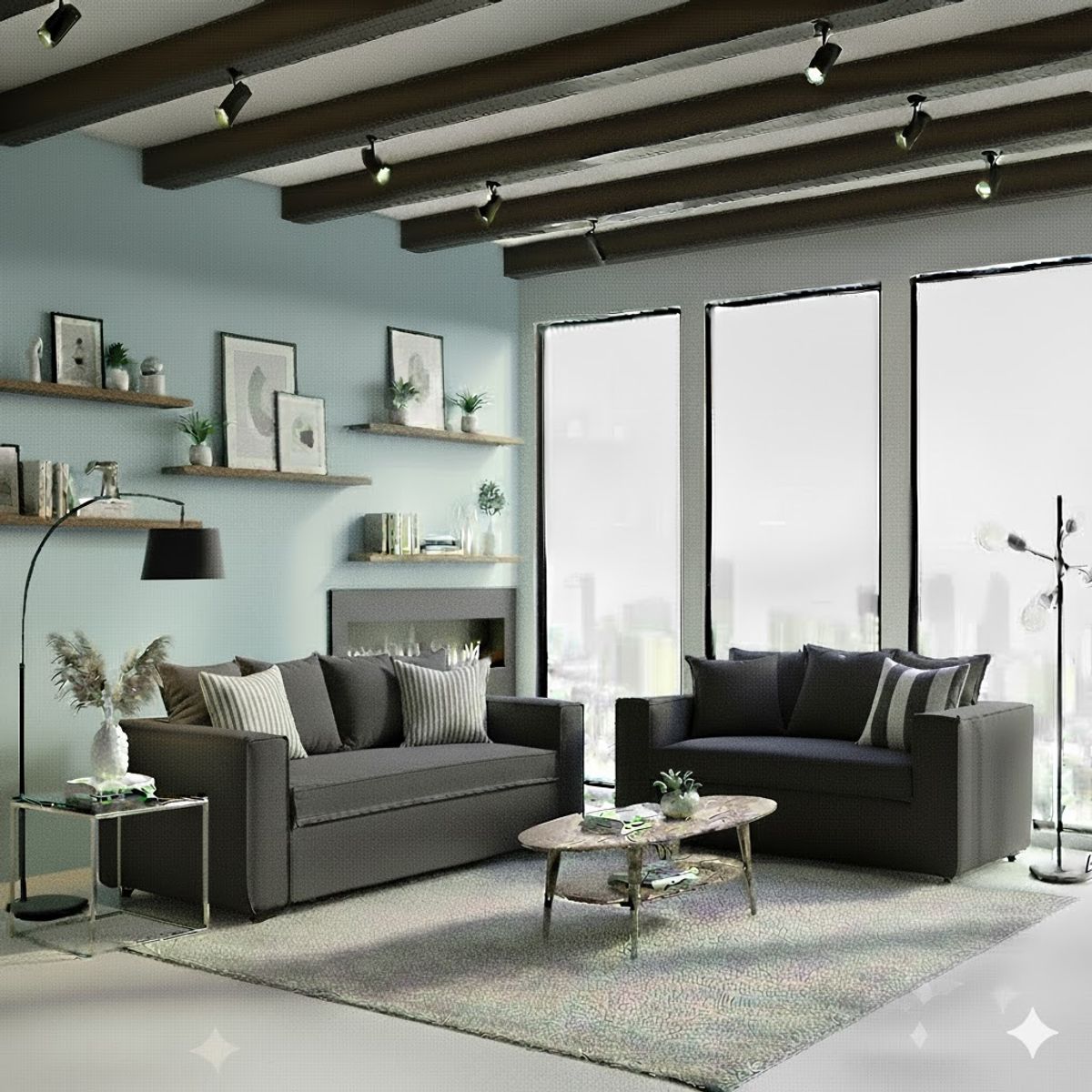 SITIAL HOME - Living romeo Sofá 3 cuerpos y sofa  2 Cuerpos Gris Marengo resortes