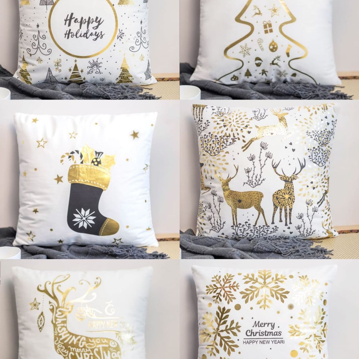 GENERICO - Fundas de Navidad blanco diseños pack 6