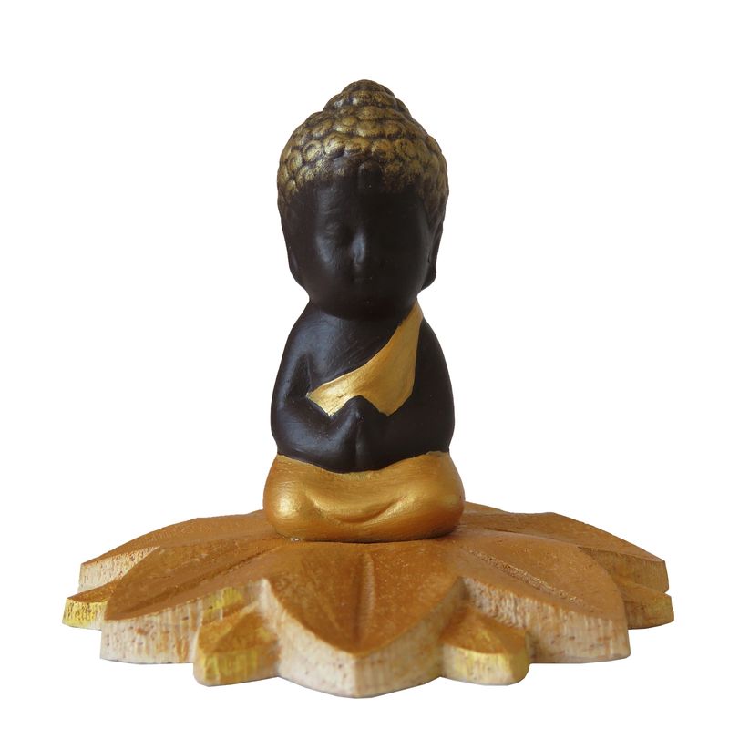 CREA TALLER - Buda Flor de loto decorativo de cerámica y madera