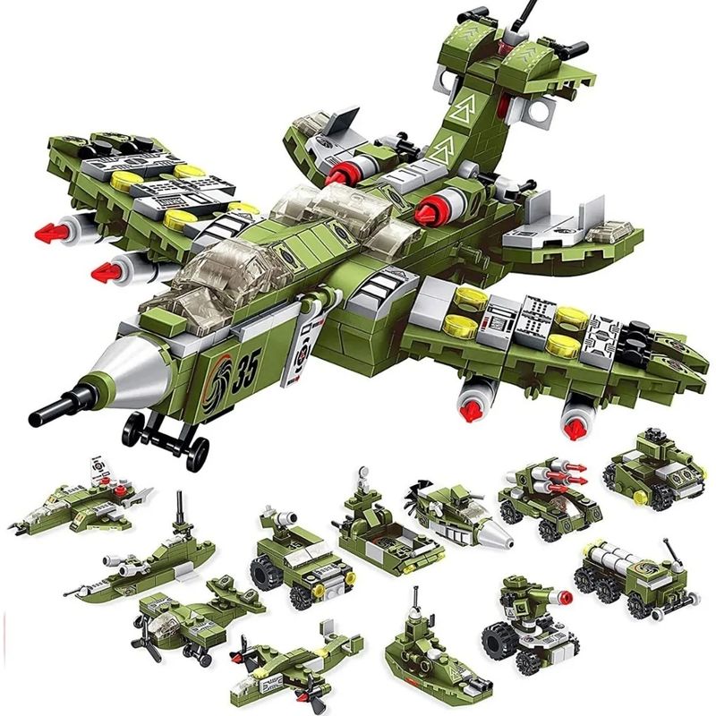GENERICO - Lego Avion Militar 12 En 1 -25 Combinaciones 576 Piezas