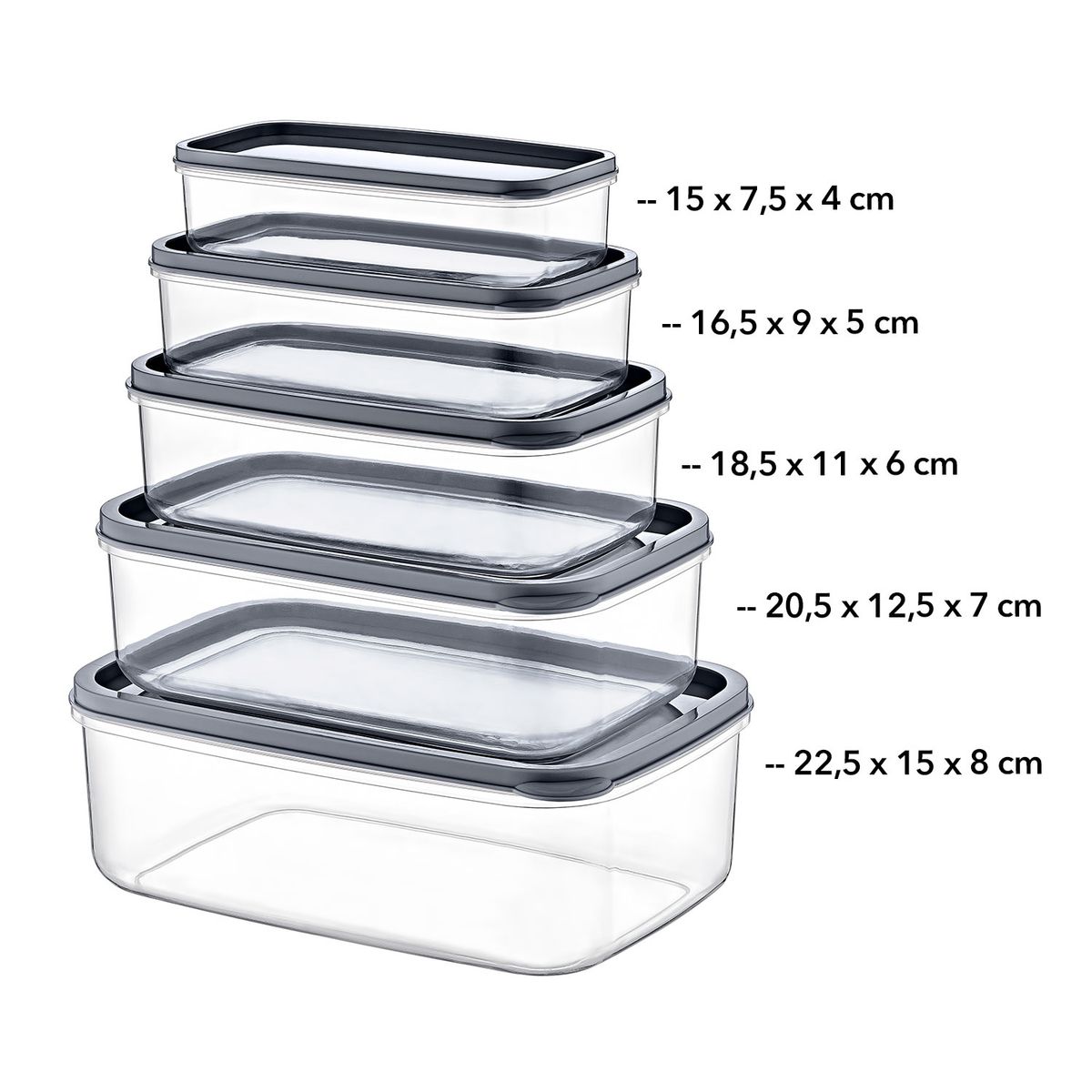 INSPIRACCI - SET 5 PZS CONTENEDORES HERMÉTICOS GRIS