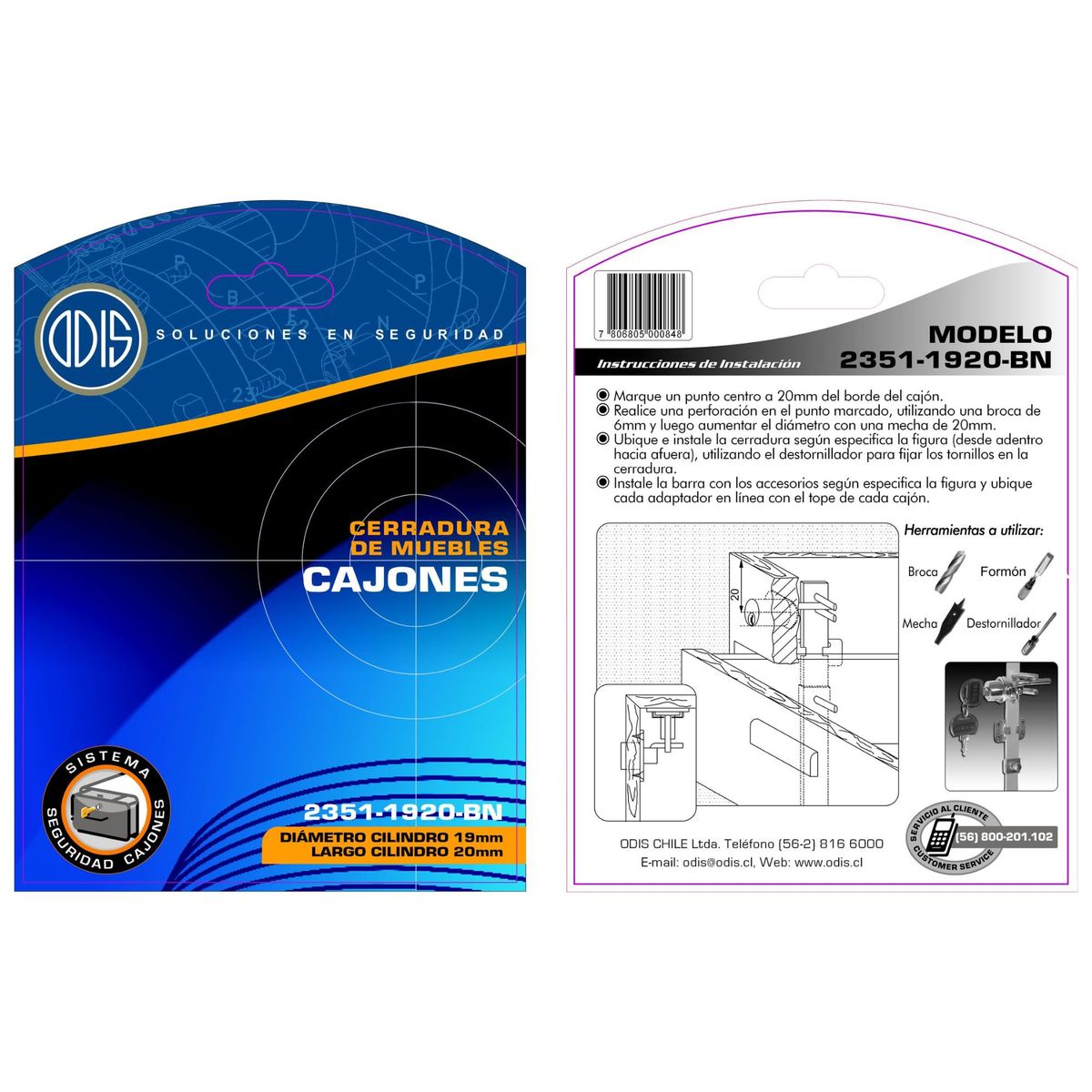 ODIS - Cerradura Muebles Odis Cajones 2351-1920 Plata