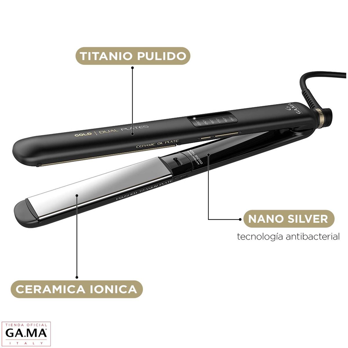 GAMA - Plancha Alisadora Gama Cp14 Dig 4D Dual Plates Titanio y Oro Liquido