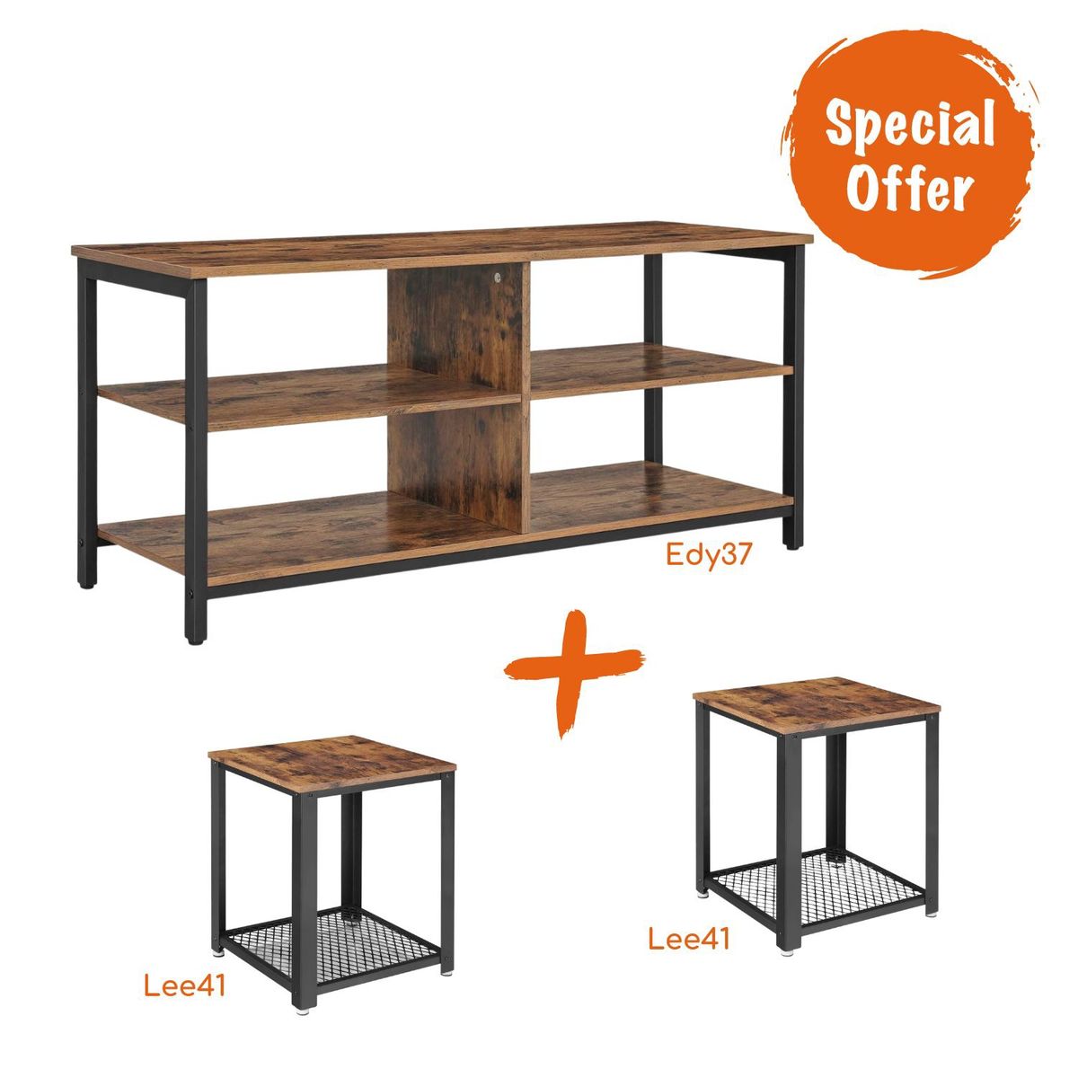 VASAGLE - Combo-007: Rack Smart TV y 2 Mesas Auxiliares