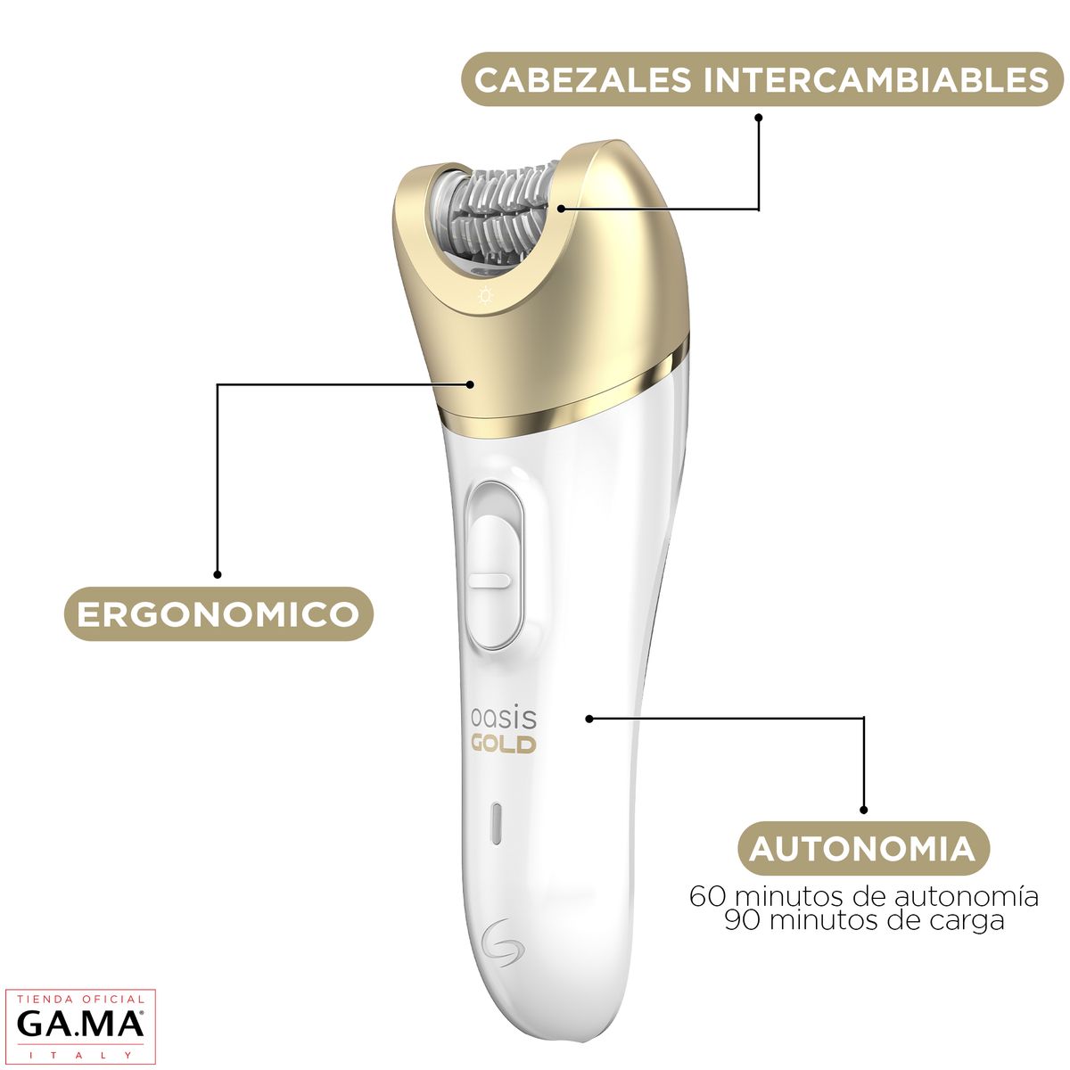GAMA - Depiladora De Pinzas Gama Oasis Gold Uso En Seco y Húmedo