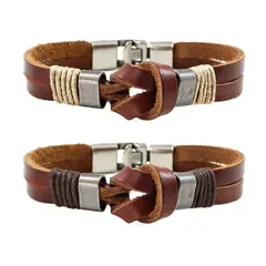 MILLAM - Pulseras de Pareja en Cuero con Infinito y Acero Par