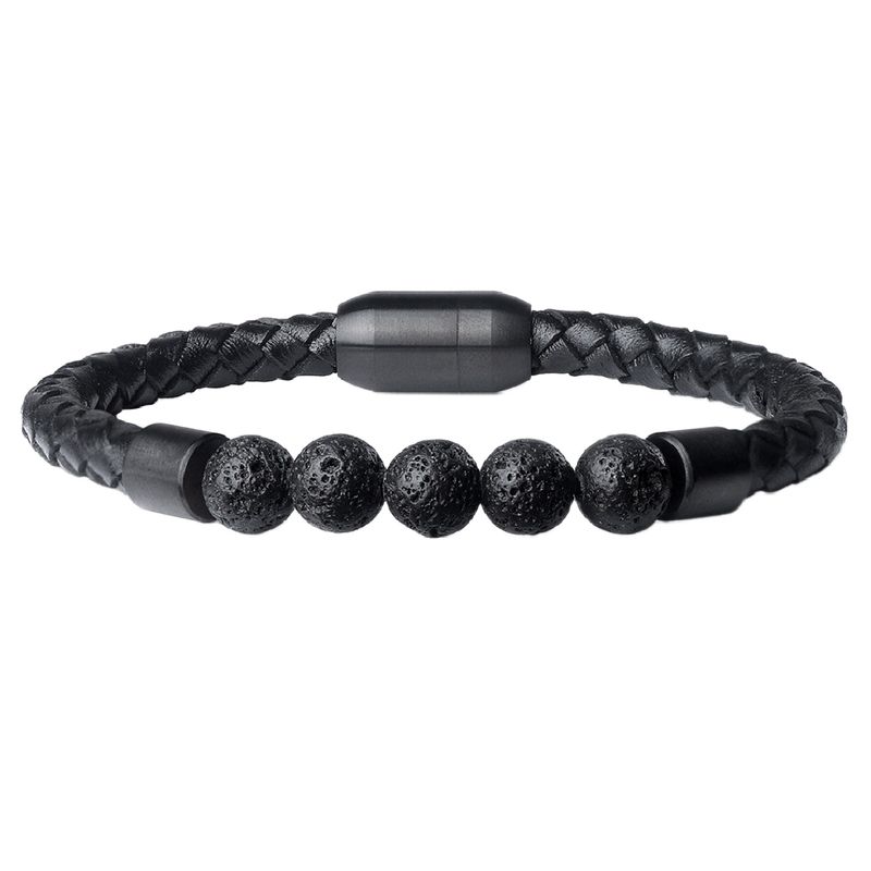 MILLAM - Pulsera de Cuero y Piedra Volcánica Broche Magnético Grande