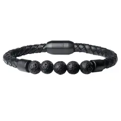 MILLAM - Pulsera de Cuero y Piedra Volcánica Broche Magnético Grande