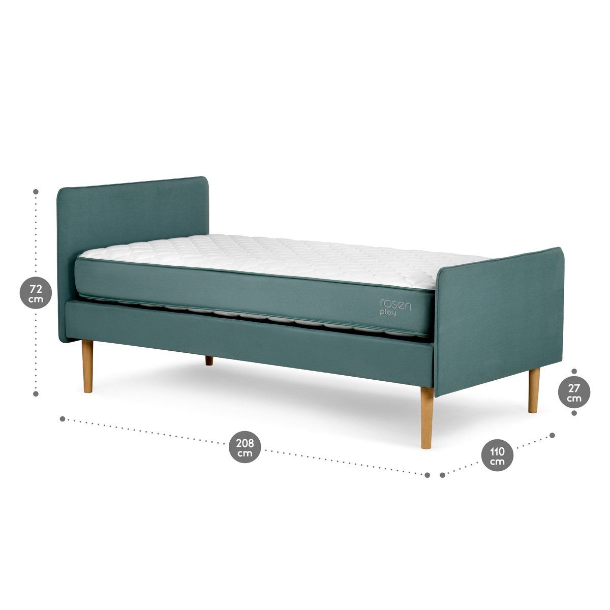 ROSEN - Cama Europea Play 1,5 Plazas 110 x 208 cm Agua Marino