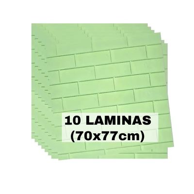 Imagen 2 del producto PACK DE 10 Laminas 3D Panel Autoadhesivas 70x77 Pared Ladrillo Verde.