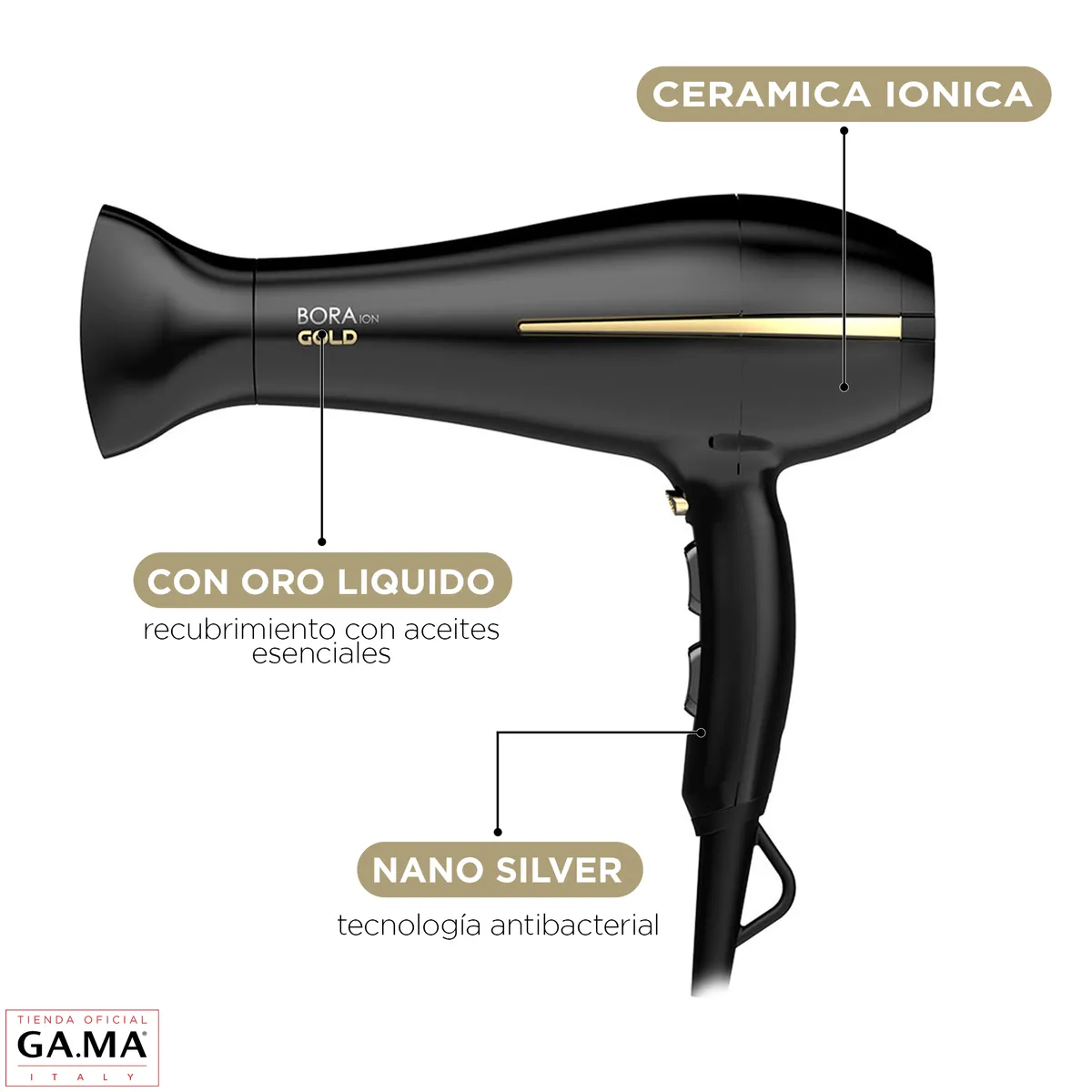 GAMA - Secador De Pelo Bora Gama Ion Gold Ceramic Oro Líquido