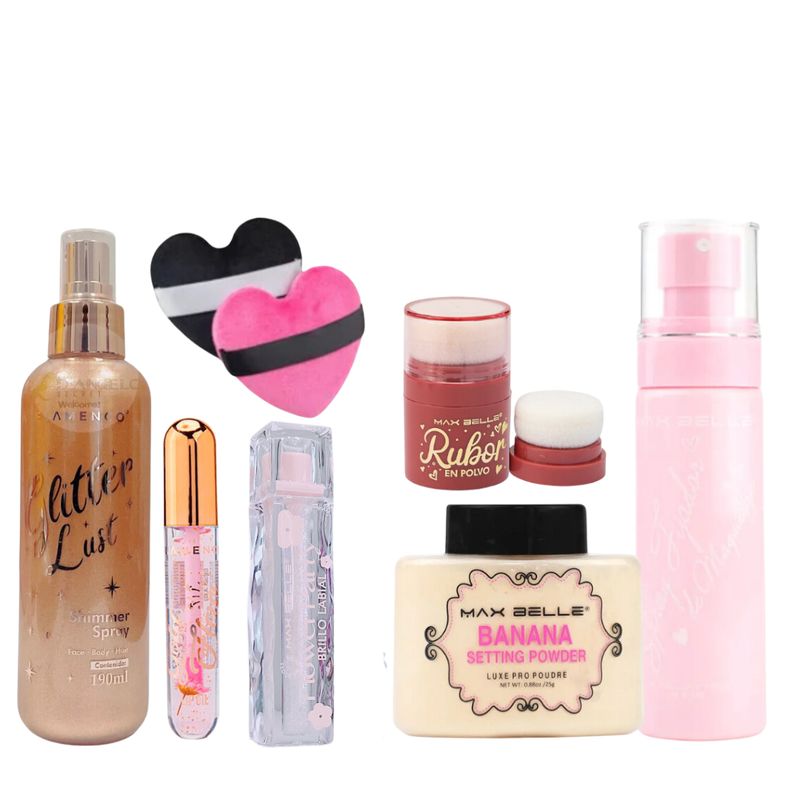 GENERICO - Kit Polvo Blush Labial Brillo Fijador De Maquillaje Bolso