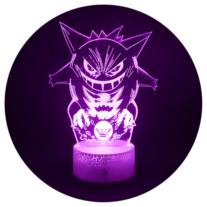 3DILUTION - Lámpara Ilusión 3d Gengar Gastly y Hunter Base Agrietada
